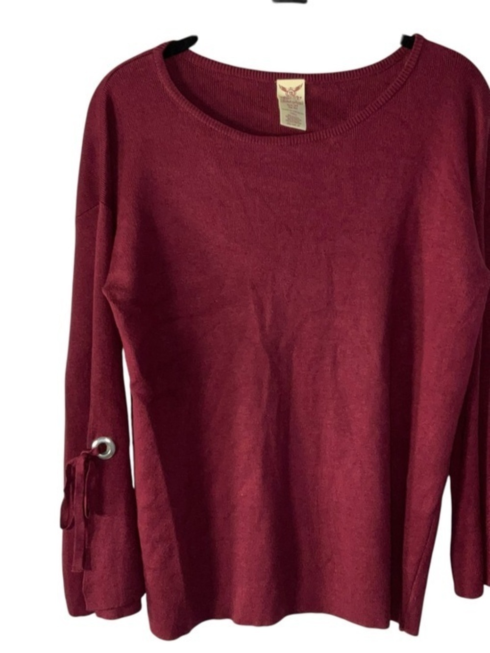 Faded Glory Wine Long-Sleeve Knit Top with Grommet Tie
